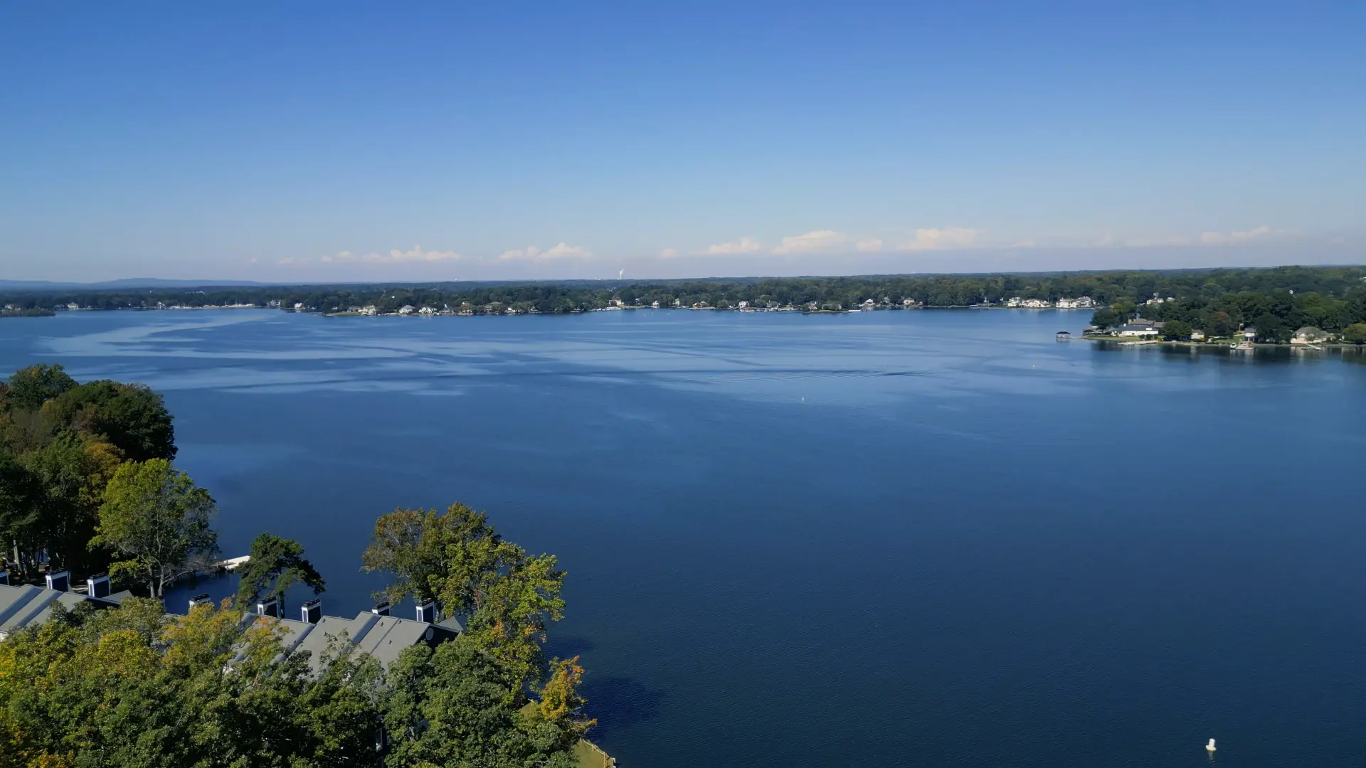 Drone view over open water on Lake Norman