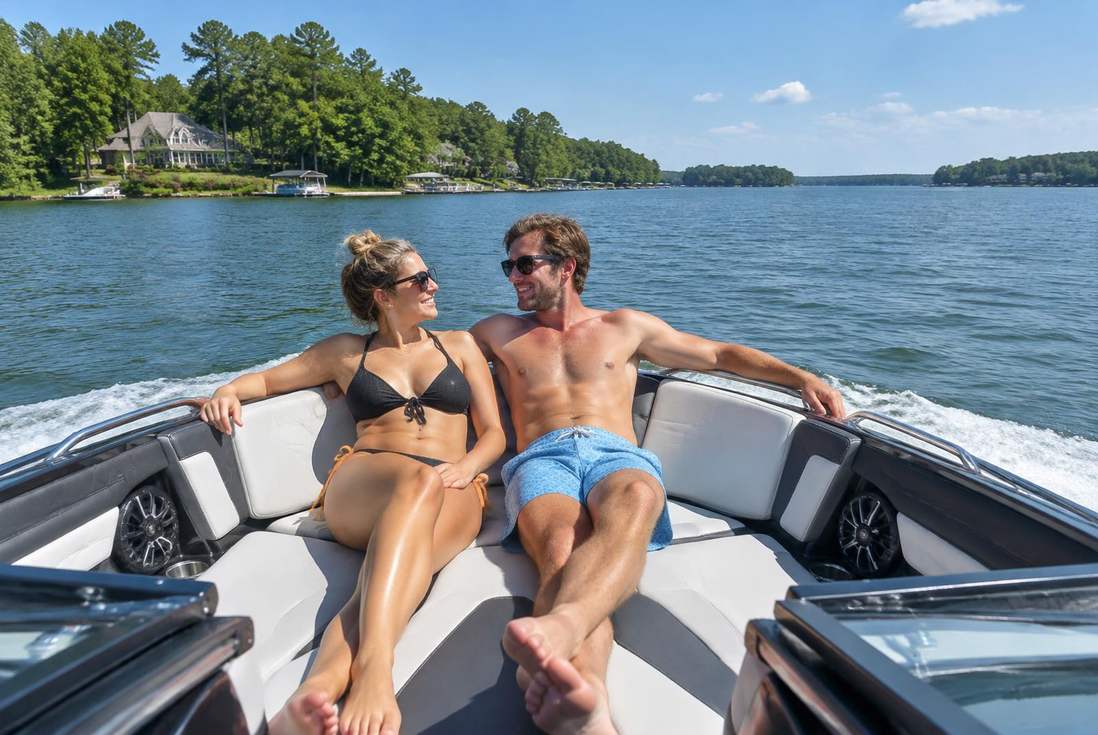 Couple on a boat on Lake Norman